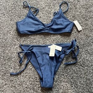 NWT Aerie Blue Ribbed Bikini Set
